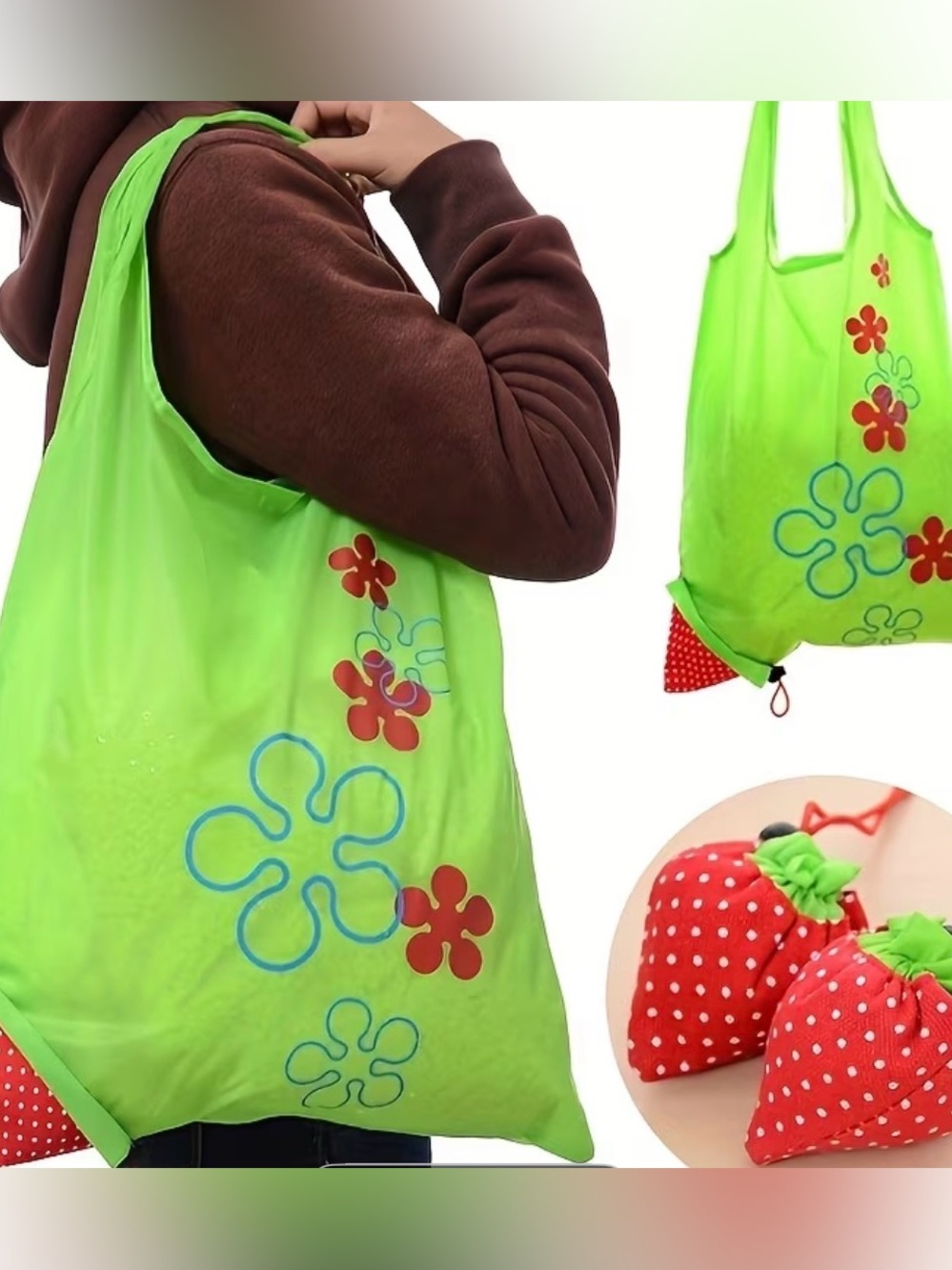 Reusable Strawberry Lightweight Shopper bag 13.8x5.5 new - Picture 3 of 8